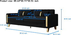 Gold Legs for 3-4 Persons, Upholstered Deep Seat Love Seat Sofa Chaise for Living Room Office Apartment Black