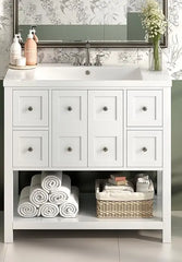 36 Bathroom Vanity with Sink Freestanding Modern Bathroom Vanity Cabinet with Sink Top 4Drawers and 2Storage Cabinets Solid Wood