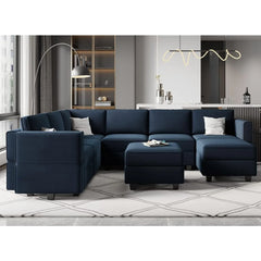 Velvet Sectional Sofa Modular with Storage Seat Oversized U Shaped Couch with Reversible Chaise Sofa Set Velvet Sectional Sofa