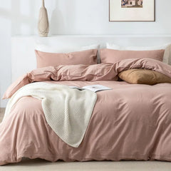 Duvet Cover Set- 100% Washed Cotton 3 Pcs Soft Comfy Breathable Chic Linen Feel Bedding, 1 Duvet Cover and 2 Pillow Shams