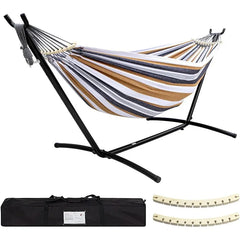 Double Hammock with Stand Included 450lb Capacity Steel Stand, Premium Carry Bag Included and Two Anti Roll Balance Beam