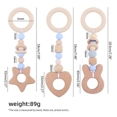 3/4 Pcs Baby Gym Frame Beech Wood Ring Baby Fitness Rack Pendants Silicone Beads Teether Newborn Stroller Rattle Play Gym Toys