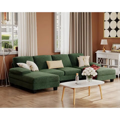 Furmax Sectional Couches for Living Room, U-Shaped Sofa Couch with Linen Fabric,4 Seat Sofa Set with Double Chaise for Apartment