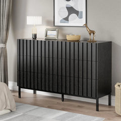 Black Drawer Dresser and Nightstand Sets,Fluted Bedroom Chest of Drawers and Night Stand 3 Piece