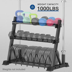 Dumbbell Rack 3-Tier Weight Plate Rack Storage Stand for Dumbbell/Kettlebell/Weight Plate and Curl Bar