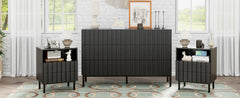 Black Drawer Dresser and Nightstand Sets,Fluted Bedroom Chest of Drawers and Night Stand 3 Piece