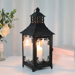 Vintage Metal Candle Holder Hanging Lanterns Candlestick Glass Lamp Outdoor Lighting Garden Hanging Lamps Halloween Lights