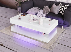 47.3IN High Glossy LED Coffee Table,Modern Center Table with 2 Storage Drawers for Living Room