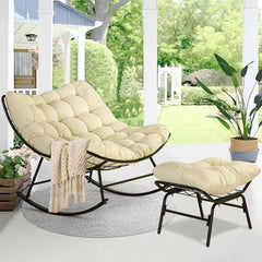 Patio Rocking Papasan Chair, Outdoor & Indoor Egg Reading Chair, Oversized Royal Comfy Cozy Lounge Rocker Recliner with