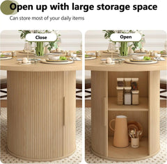 47 inch Round Dining Table for 4, Kitchen Table Dinner Table with 2-Layer Storage Shelf and Wood Slide Door for Home Dining Room