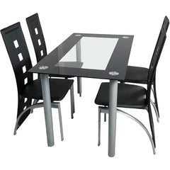 4-person Dining Table Set, Small Tempered Glass Dining Table, Kitchen Table and Chair Set Suitable for Small Spaces