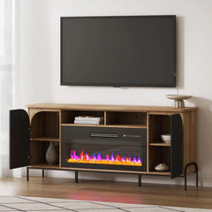 68" Fluted TV Stands with 36" Electric Fireplace, Modern Chic Entertainment Center for TVs Up to 75 inches, Media Console