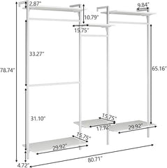 Wall Mount Clothes Rack with 4 Hanging Rods, Clothing Rack with 6-Tier Adjustable Shelves, Closet Storage Organizer System  Kit