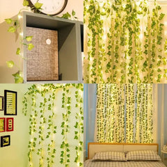 Artificial Plants Rattan Green Ivy Leaf with String Lights DIY Garland Wedding Party Decoration Home Room Wall Hanging Plants