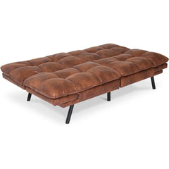 Bed, Leather Futon Couch Foldable Loveseat Sofas, Natural Brown