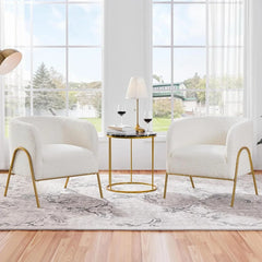 Accent Chair Set of 2, Armchair Set, Side Chairs for Living Room, Boucle Fabric Vanity Chairs with Gold Legs for Bedroom