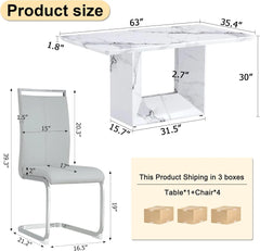 Dining Table Set, Modern Faux Marbled Pattern, MDF Density Board Base, Dining Table and PU Back Leather Chairs, Dining Table Set