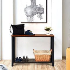 Modern Bar Coffee Table Console Sofa Table Home Metal Frame Wood Look Black  United States