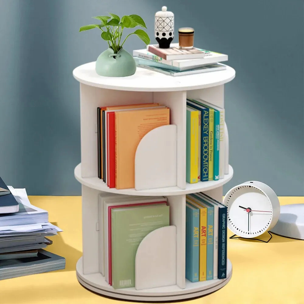 360° 2-Layer Rotating Bookshelf Bookcase,Freestanding Storage Shelf Display Rack