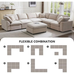 Modular Sectional Sofa Modern Oversized Chenille Cloud Couch with Movable Ottoman 7 Seater L-Shaped Sofas Comfy Couches