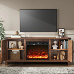 Fireplace TV Stand with Two Barn Doors and Storage Cabinets for Televisions up to 65+ Inch, Entertainment Center Console Table