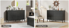 Black Drawer Dresser and Nightstand Sets,Fluted Bedroom Chest of Drawers and Night Stand 3 Piece