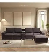 L Shaped Sofa with Ottoman Modern Sectional Living Room,Bedroom,Office,L Couch Brown