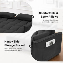 3 in 1 Sleeper Sofa Bed, Pull Out Couch, Convertible Futon with Adjustable Backrest, Living Room Chaise Lounge with 2 P