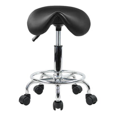 KKTONER Rolling Saddle Stool PU Leather Swivel Adjustable Rolling Stool with Wheels Salon Chair Black