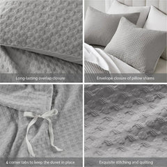 Duvet Cover Queen - Waffle Weave Textured Soft 3 Pieces Bedding Comforter Cover with Pillowcase for All Season (No Comforter