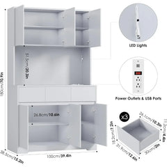 Cabinets71Tall Kitchen Pantry Storage CabinetwithPowerOutletsandLed LightsLargeKitchen Hutch Buffet Cabinet with MicrowaveStand