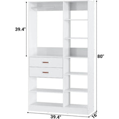 wardrobe.Freestanding Closet System, 40 Inches Stand-Alone Wardrobe with 10 Shelves, 80'' Height Adjustable Cloth Garment Rack