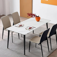 Kitchen Table Rectangle Dining Table Modern Dining Room Table with White Sintered Stone Top and Metal Legs