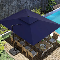 10x13FT Cantilever Outdoor Patio Umbrellas, Double Top Large Rectangle Umbrella, Rotation Offset Outdoor Sun Shade Umbrella