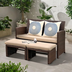 OC Orange-Casual Outdoor Loveseat 3 Piece Patio Furniture Set Outdoor Conversation Set All-Weather Wicker Love Seat