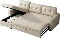 L-Shape Upholstered Sectional Sofa with Storage Chaise & Pull,Convertible Couch W/ 3 Back Cushions,Reversible Sleeper