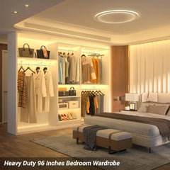 8FT Closet System with Shelves, 96'' Closet Organizer System with 3 Hanging Rods, Wall Mount Bedroom Wardrobe Walk-in Closet