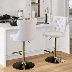 Bar Stools Set of 2,Adjustable Barstools with Back Velvet Tufted Counter Stool Modern Upholstered Bar Chairs with Nailhead