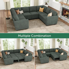 Modular Sectional Sleeper Sofa Bed, Corduroy Pull Out Couch with Storage Ottoman, U Shaped Sectional Couches for Living Room