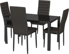 5 Piece Glass Dining Table Set, Kitchen and Chairs for 4, PU Leather Modern Room Sets for Home, Kitchen, Living Room