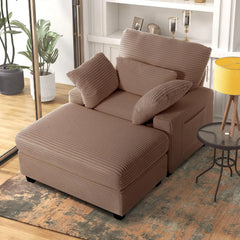 Chaise Lounge Chair Indoor with Ottoman,Oversized Sleeper Chair, Corduroy Upholstered Comfy Sofa for Bedroom,Living Room,Office