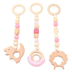 3/4 Pcs Baby Gym Frame Beech Wood Ring Baby Fitness Rack Pendants Silicone Beads Teether Newborn Stroller Rattle Play Gym Toys