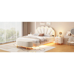 2-Pieces Bedroom Sets,Queen Size Upholstered LED Platform Bed with Storage Ottoman-Velvet,Beige