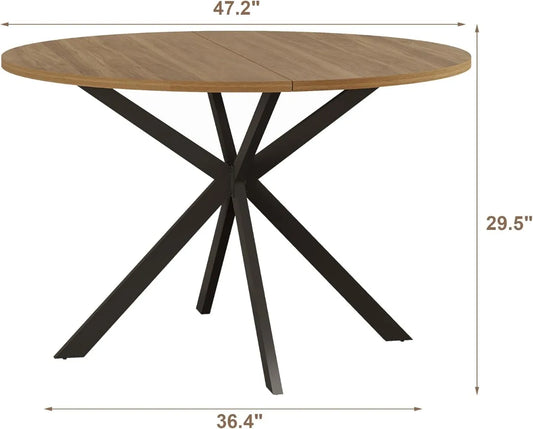 47.2 Inch Round Dining Table for 4, Wood Kitchen Table, Round Dinner Table for Home Kitchen Dinning Room, Walnut(Only Table)