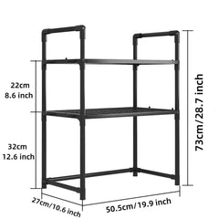 Durable Microwave Stand Shelf - Heavy Duty Countertop Rack for Oven, Spice & Dish Storage with Hooks, Plastic Utility Organizer