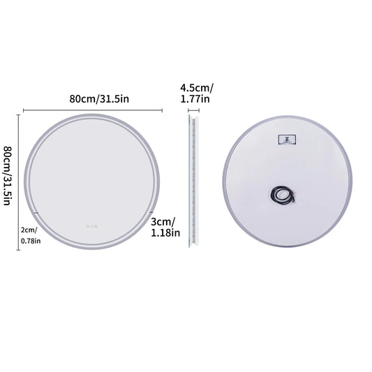 LUVODI Intelligent Illuminate Big Round Mirror for Bathroom Touch Screen Dimmable Anti-fog Bathroom LED Light Mirror