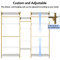 Wall Mount Clothes Rack with 4 Hanging Rods, Clothing Rack with 6-Tier Adjustable Shelves, Closet Storage Organizer System  Kit