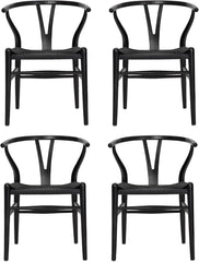 dining chair，Set of 4 Wishbone Chair Solid Wood Y Chair Mid-Century Armrest Dining Chair, Hemp Seat (Ash Wood - Natural)