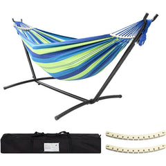 Double Hammock with Stand Included 450lb Capacity Steel Stand, Premium Carry Bag Included and Two Anti Roll Balance Beam