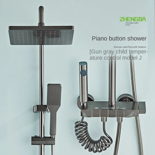 Space Aluminum Shower System Bathroom Shower Set Piano Button Switch Shower Set Bathroom Faucets Shower Head Douche